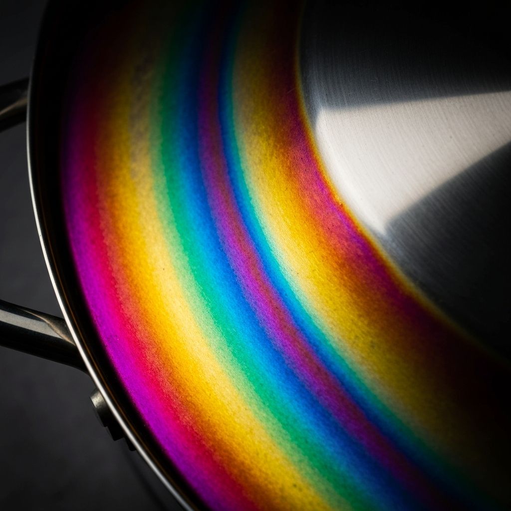 Removing heat tint rainbow stains from stainless steel
